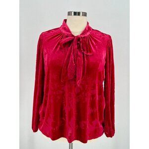 Eloquii - Burnout Velvet Tie-Neck Blouse Long Sleeve Floral Pattern Womens Plus